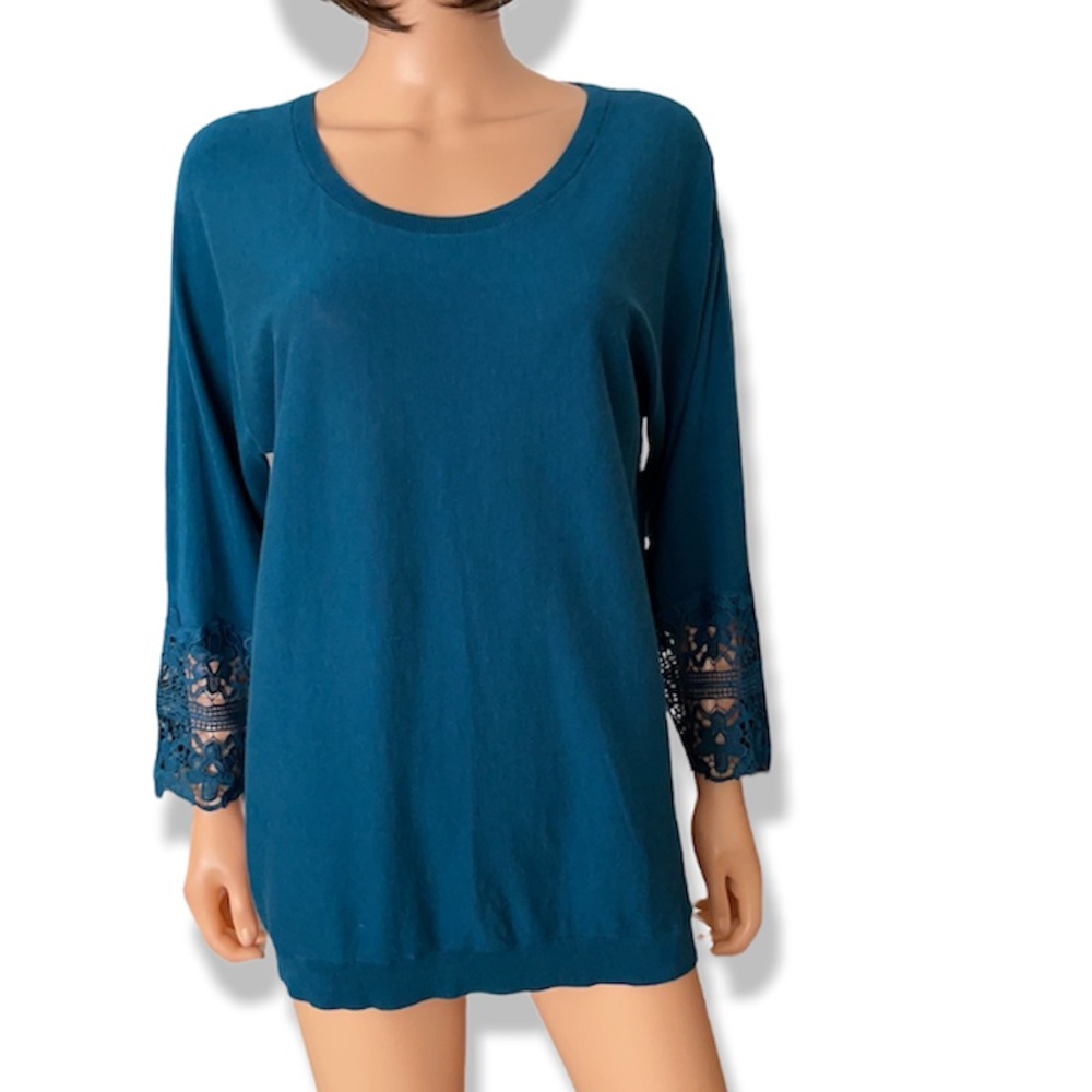 Talbots Dark Teal Cut Out Lace Cuffs Top